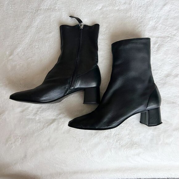 ZARA Black genuine Leather Block Heeled Soft Ankle Boots stretch US 7.5 EUR 38 - Picture 11 of 11